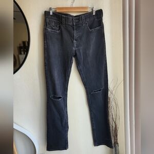 TRUE RELIGION Mens Black Straight Leg Ripped Knee Size 34